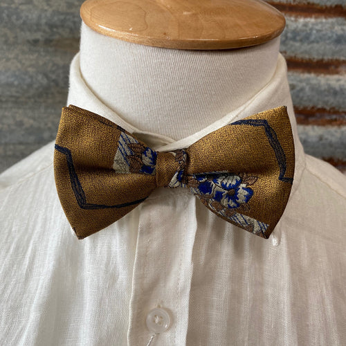 1960'sVintage Bow Tie - Gold with Blue and Taupe Floral - OOAK - Phoenix Menswear
