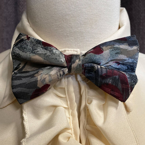 Vintage Bow Tie in Grey and Burgundy Abstract - OOAK - Phoenix Menswear