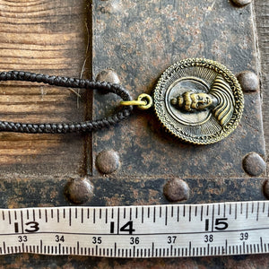 Vintage Buddha Pendant on Black Leather Cord Hand Crafted Necklace Brass - OOAK - Phoenix Menswear