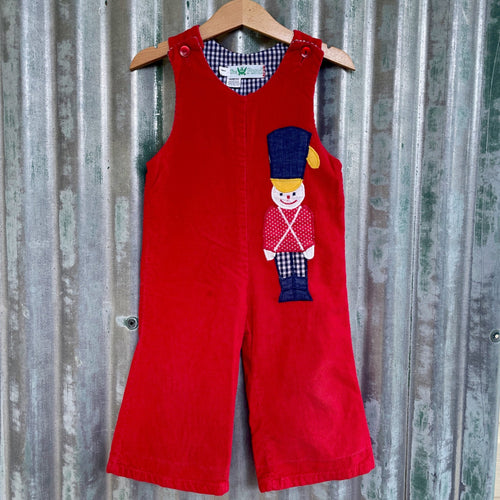 Vintage Children's Red Corduroy Overalls Applique Soldier Guard Sz 24 Months - OOAK - Phoenix Menswear