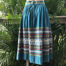 Load image into Gallery viewer, Vintage Cotton Midi Skirt in Bright Blue with Embroidery Sz XS - OOAK - Phoenix Menswear