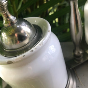 Vintage Cruet Set Jam Jars White Ceramic Pewter Stand - OOAK - Phoenix Menswear