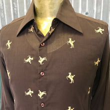 Load image into Gallery viewer, Vintage Deadstock 1970&#39;s Cotton L/S Shirt Brown Embroidered Horseman Sz M - OOAK - Phoenix Menswear
