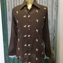 Load image into Gallery viewer, Vintage Deadstock 1970&#39;s Cotton L/S Shirt Brown Embroidered Horseman Sz M - OOAK - Phoenix Menswear