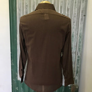 Vintage Deadstock 1970's Cotton L/S Shirt Brown Embroidered Horseman Sz M - OOAK - Phoenix Menswear
