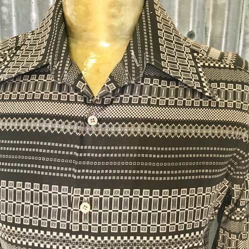 Vintage Deadstock 1970's Cotton L/S Shirt Creme & Brown Sz M - OOAK - Phoenix Menswear