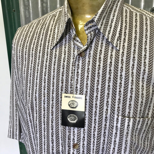 Vintage Deadstock 1970's Cotton S/S Shirt Brown & White Sz XL - OOAK - Phoenix Menswear
