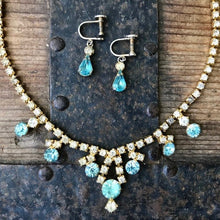 Load image into Gallery viewer, Vintage Diamante Blue and Clear Necklace &amp; Earring Set Victorian Style - Boxed - Phoenix Menswear