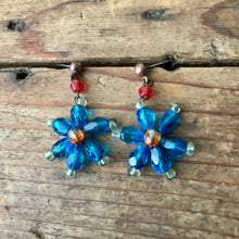 Load image into Gallery viewer, Vintage Glass Beaded Earrings Daisy Flowers Blue Orange Boxed - OOAK - Phoenix Menswear