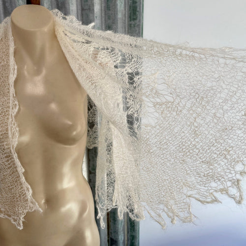 Vintage Hand Knit Mohair Wool Cream Scarf - Phoenix Menswear