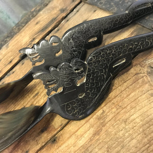Vintage Handcrafted African Horn Salad Servers Set Unique Gift - OOAK - Phoenix Menswear