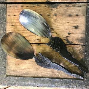 Vintage Handcrafted African Horn Salad Servers Set Unique Gift - OOAK - Phoenix Menswear