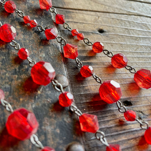 Vintage Handmade Eyeglass Sunglass Holder Red Retro Beads Upcycled Recycled Repurposed - Phoenix Menswear