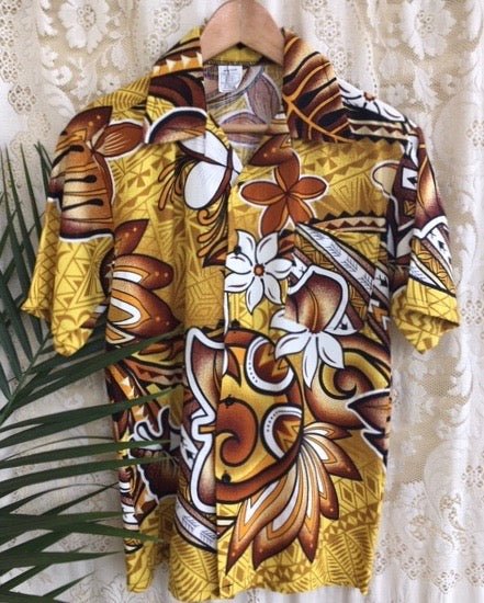 1970's Vintage S/S Shirt Brown Yellow Floral Print Sz S - OOAK - Phoenix Menswear