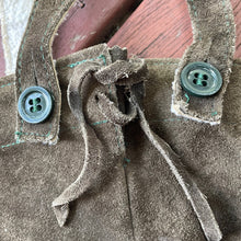 Load image into Gallery viewer, Vintage Kid&#39;s Brown Suede Lederhosen Orange Trim Overalls - OOAK - Phoenix Menswear