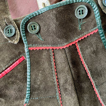 Load image into Gallery viewer, Vintage Kid&#39;s Brown Suede Lederhosen Orange Trim Overalls - OOAK - Phoenix Menswear