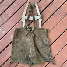 Load image into Gallery viewer, Vintage Kid&#39;s Brown Suede Lederhosen Orange Trim Overalls - OOAK - Phoenix Menswear
