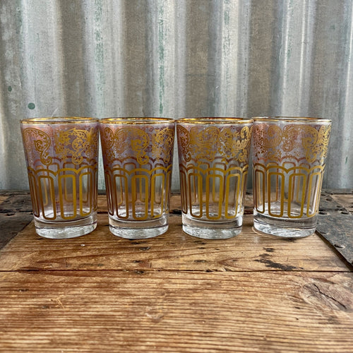 Vintage Moroccan Tea Wine Glasses Set of 4 Gold Purple (4 sets available) Made in France - Phoenix Menswear