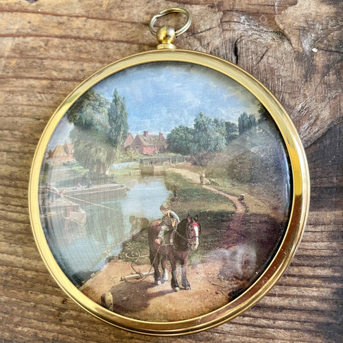 Vintage Peter Bates Miniature Round Gold Frame with John Constable Print - OOAK - Phoenix Menswear