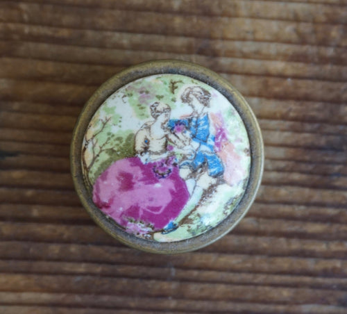 Vintage Pill Box / Tin Ceramic Lid with Victorian Scene - OOAK - Phoenix Menswear