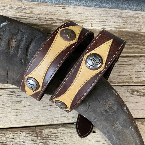 Vintage RM Williams Leather Belt in Brown and Sand with Medallions Sz 2XL - OOAK - Phoenix Menswear