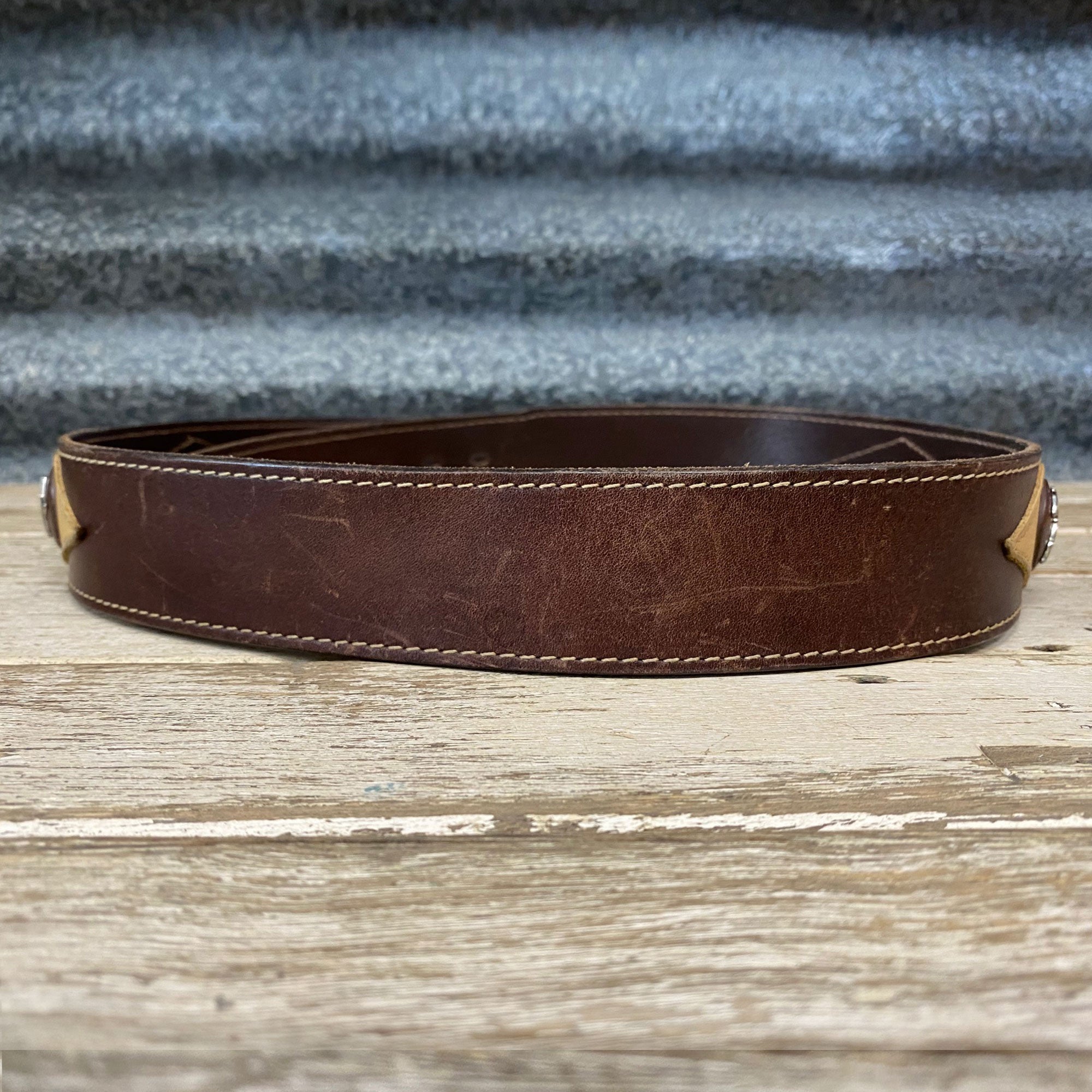 Vintage RM Williams Leather Belt in Brown and Sand with Medallions