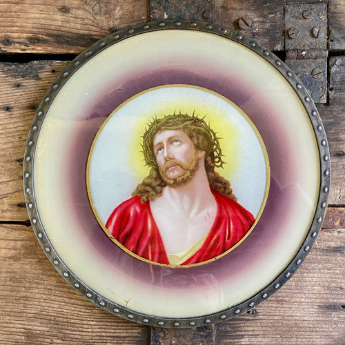 Vintage Round Framed Religious Print Jesus - OOAK - Phoenix Menswear