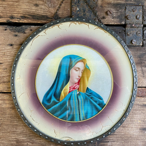 Vintage Round Framed Religious Print Mary - OOAK - Phoenix Menswear