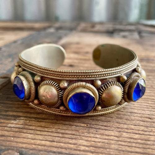 Vintage Siam Silver Bracelet Blue Glass - OOAK - Phoenix Menswear