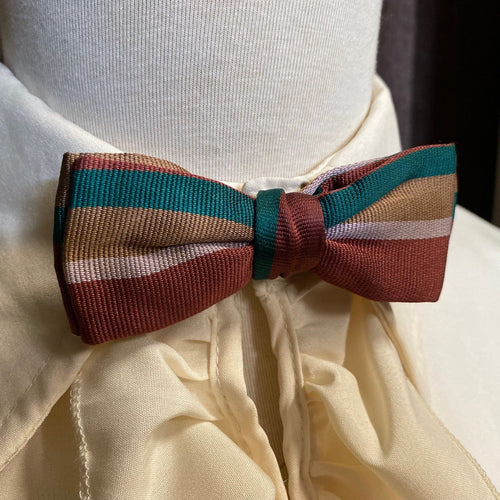 Vintage Silk Bow Tie in Brown and Green Stripe - OOAK - Phoenix Menswear
