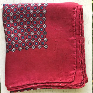 Vintage Silk Pocket Square Classic Navy & Red Print - OOAK - Phoenix Menswear