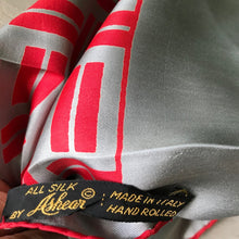 Load image into Gallery viewer, Vintage Silk Pocket Square Grey &amp; Red Geometric Print - OOAK - Phoenix Menswear