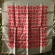 Load image into Gallery viewer, Vintage Silk Pocket Square Grey &amp; Red Geometric Print - OOAK - Phoenix Menswear