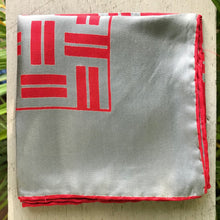 Load image into Gallery viewer, Vintage Silk Pocket Square Grey &amp; Red Geometric Print - OOAK - Phoenix Menswear