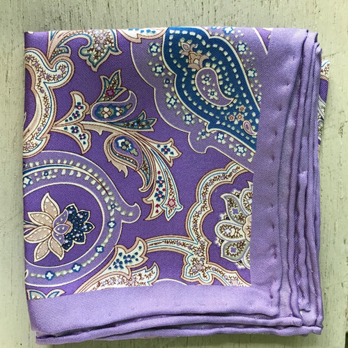 Vintage Silk Pocket Square Purple Paisley Print - OOAK - Phoenix Menswear