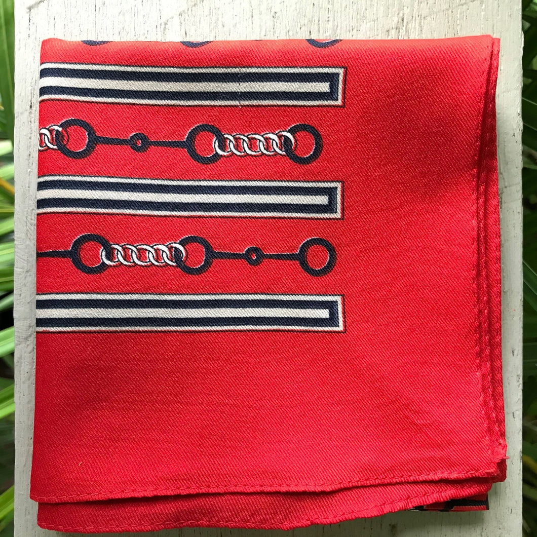 Vintage Silk Pocket Square Red Chain Print - OOAK - Phoenix Menswear