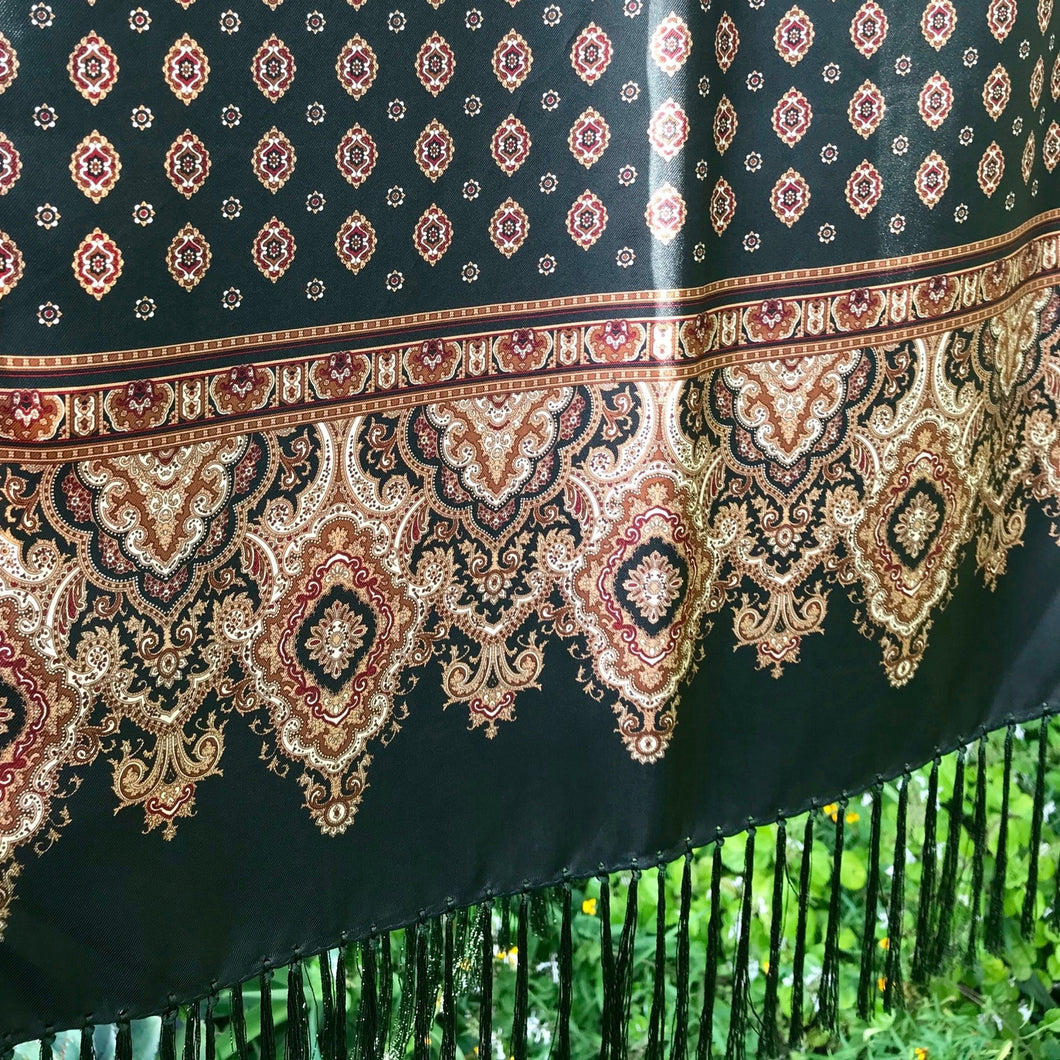 Vintage Silk Scarf Bottle Green Classic Print Fringed - Oblong - OOAK - Phoenix Menswear
