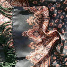 Load image into Gallery viewer, Vintage Silk Scarf Bottle Green Classic Print Fringed - Oblong - OOAK - Phoenix Menswear