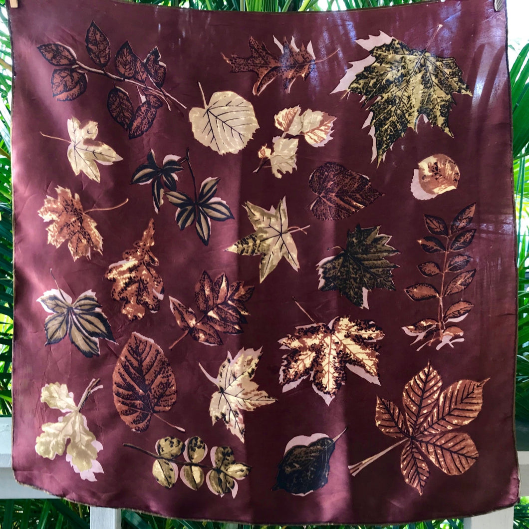 Vintage Silk Scarf Fall Leaves - Square - OOAK - Phoenix Menswear