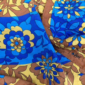 Vintage Silk Scarf 'Vera' Blue Brown Floral - Oblong - OOAK - Phoenix Menswear