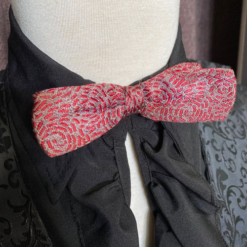 Vintage Slim Clip On Bow Tie in Red/Grey Abstract - OOAK - Phoenix Menswear