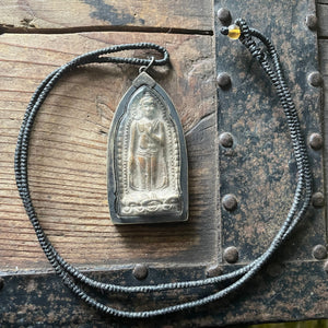 Vintage Thai Buddha Metal & Enamel Pendant and Waxed Cotton Necklace Boho - OOAK - Phoenix Menswear