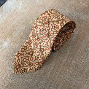 1970's Vintage Necktie - Gold and Burnt Orange Geometric Print - OOAK - Phoenix Menswear