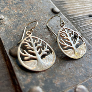 Vintage Tree of Life Silver Drop Earrings 925 Stamped Dainty Boho - OOAK - Phoenix Menswear