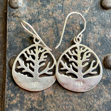 Load image into Gallery viewer, Vintage Tree of Life Silver Drop Earrings 925 Stamped Dainty Boho - OOAK - Phoenix Menswear