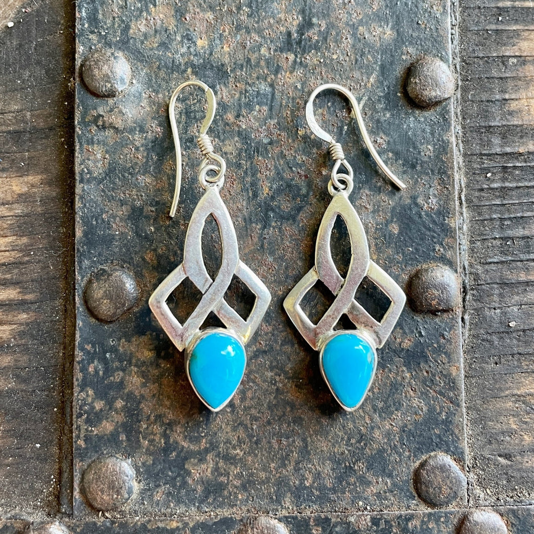 Vintage Turquoise Silver Drop Earrings 925 Stamped Dainty Boho - OOAK - Phoenix Menswear