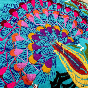 Vintage Wall Hanging Hand Crafted Embroidered Colourful Peacock - OOAK - Phoenix Menswear