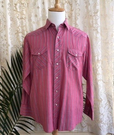 Vintage Western Striped Pink Blue L/S Shirt Sz L - OOAK - Phoenix Menswear