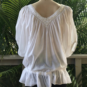 Vintage White Cotton S/S Peasant Top Sz L - OOAK - Phoenix Menswear
