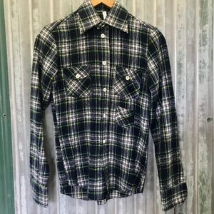 Vintage Winter Wool Shirt in Blue & Green Plaid Sz XS - OOAK - Phoenix Menswear